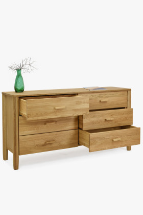 Tömör tölgyfa fiókos komód skandináv stílusban, 6 fiókos, tölgy